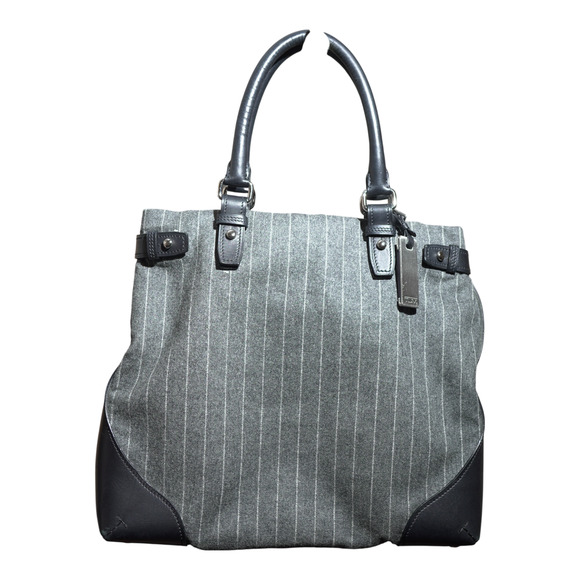 Tumi Handbags - TUMI Chatham East West Satchel Bag Gray Pinstripe Wool & Leather MSRP $495 Italy